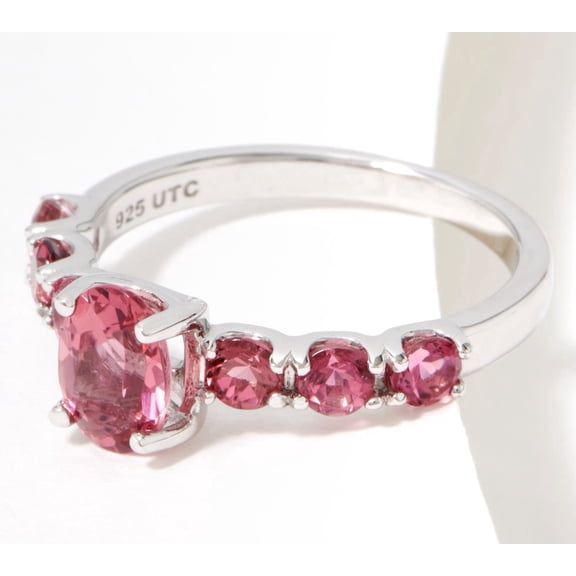 Generation Gems Sterling Silver Exotic Pink Tourmaline Oval Cut 7-Stone Ring, Size 8