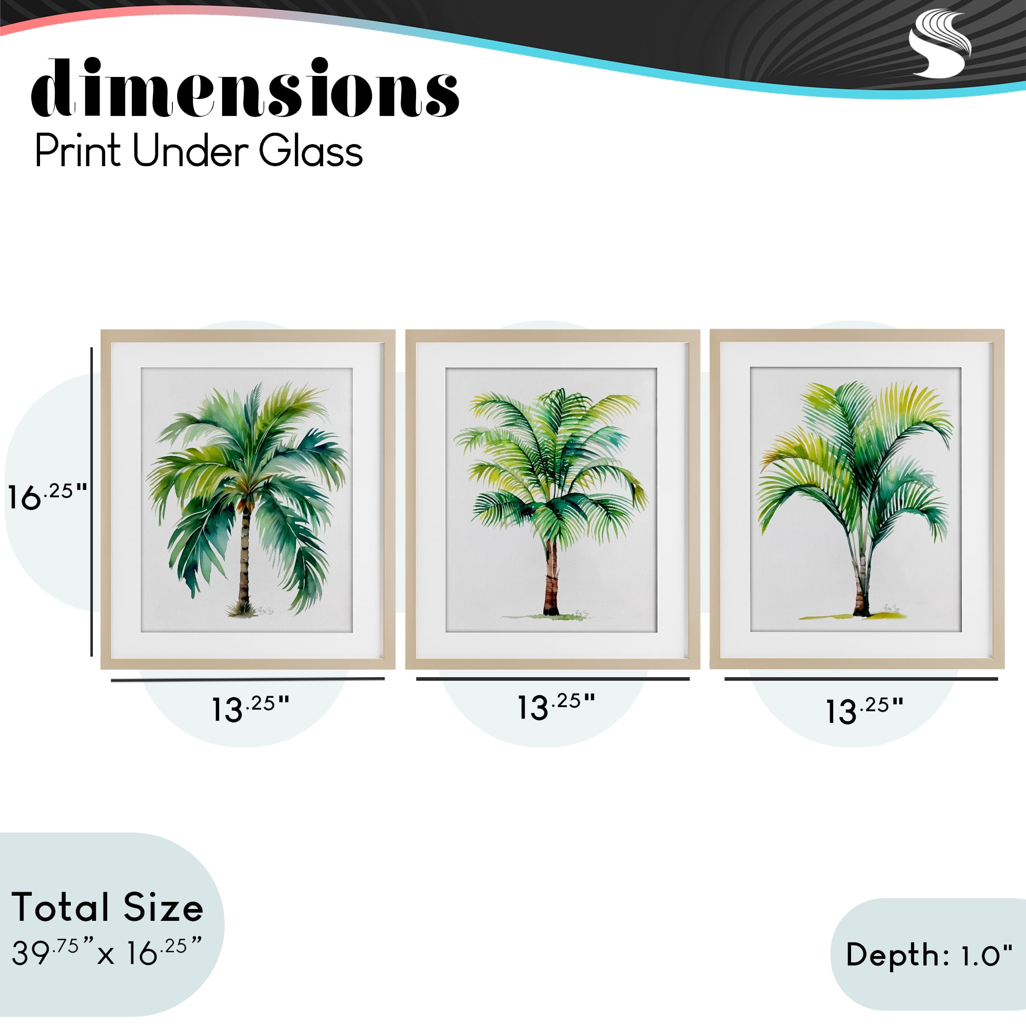 Stupell Industries Exotic Lagoon Palms 3 Piece Birch Framed Print Under Glass Set, design by Shelly Craig