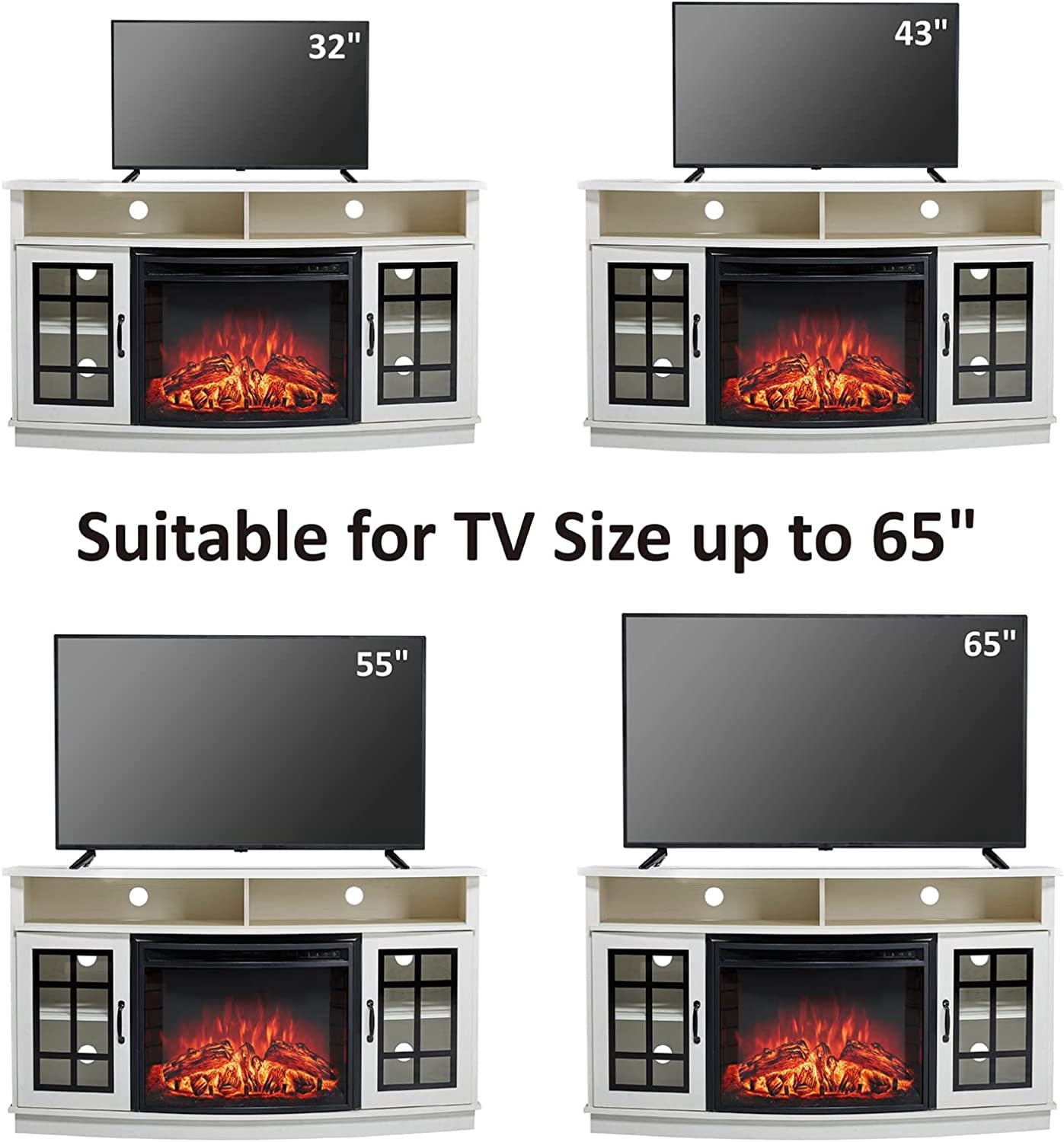 Merluxy TV Stand with 26" Fireplace, 63" Entertainment Center with Fireplace, Distressed White