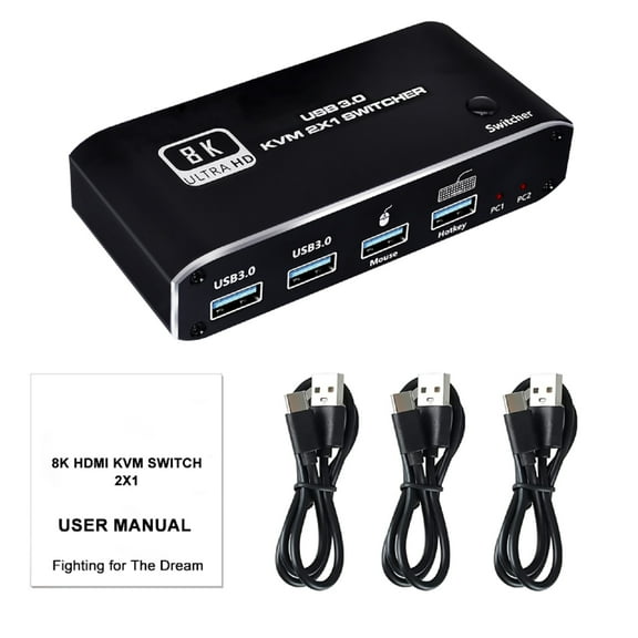2x1 8K@60Hz 4K@120Hz Dual Monitor Switch Device Monitor Sharing Switch Selector Box 2 in 1 out HDMI USBx4 KVM Switch USB 3.0 KVM Switcher
