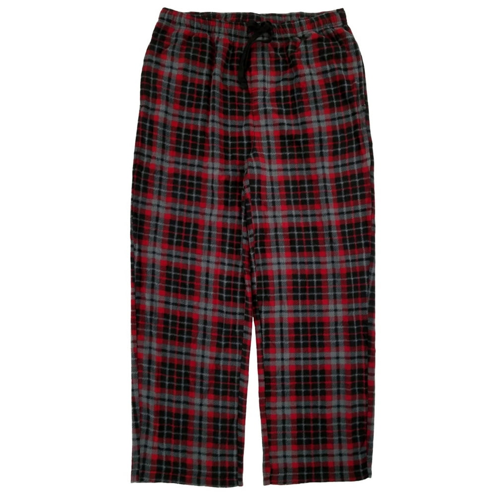 Northcrest - Mens Red Black Gray Plaid Fleece Sleep Pants Lounge Pants ...