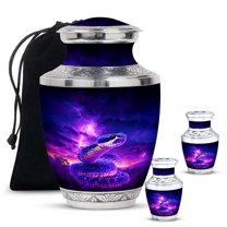 Yatskia Purple Snake with Thunderstorm Decorative Large Memorial Urn for Ash Adult Mom and Dad, Small Funeral Urns for Human Ashes Keepsake, (Tasty 10 Inch and 3 Inch)