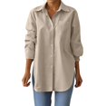 thumbnail image 2 of HOWPAY Dress Shirts for Women Button down Long Sleeve Solid Color Collared Business Blouses Classic Lightweight Casual Office Fall Outfits Khaki L, 2 of 7