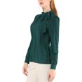 thumbnail image 4 of MODA NOVA Junior's Bow-Tie Neck Checks Printed Long Sleeves Blouse Blue Green L, 4 of 5