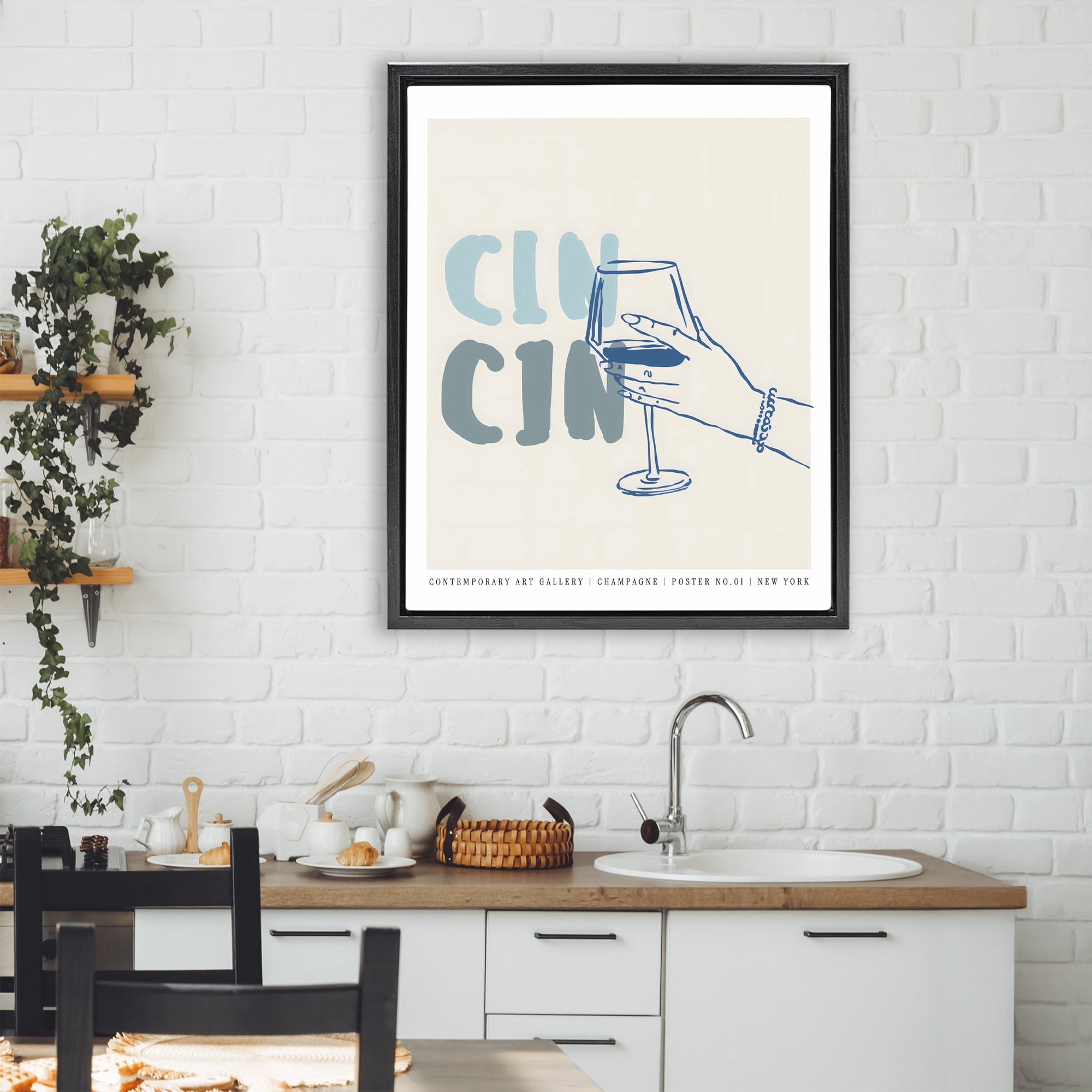 Stupell Industries Cin Cin Blue Champagne Toast Black Framed Floater Canvas Wall Art, design by The Prints Vibe