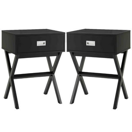 Home Square Designs2Go Landon End Table in Black Wood Finish - Set of 2