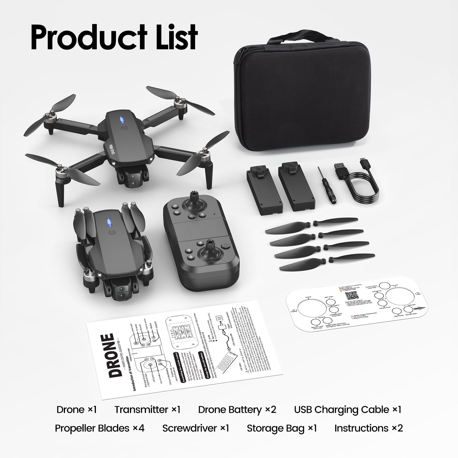 Wefone F88 Drone with Camera for Kids and Adults, Brushless Motor, Gesture Control, Optical Flow Positioning, Foldable Design, 2 Batteries, Black