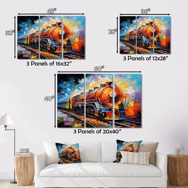 Designart Multi-Color Modern White Framed Wall Art, Train framed
