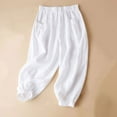 thumbnail image 2 of Womens Cotton Linen Pants Casual Elastic Waist Wide Leg Pants Solid Loose Comfy Crop Lounge Trousers with Pockets, 2 of 7