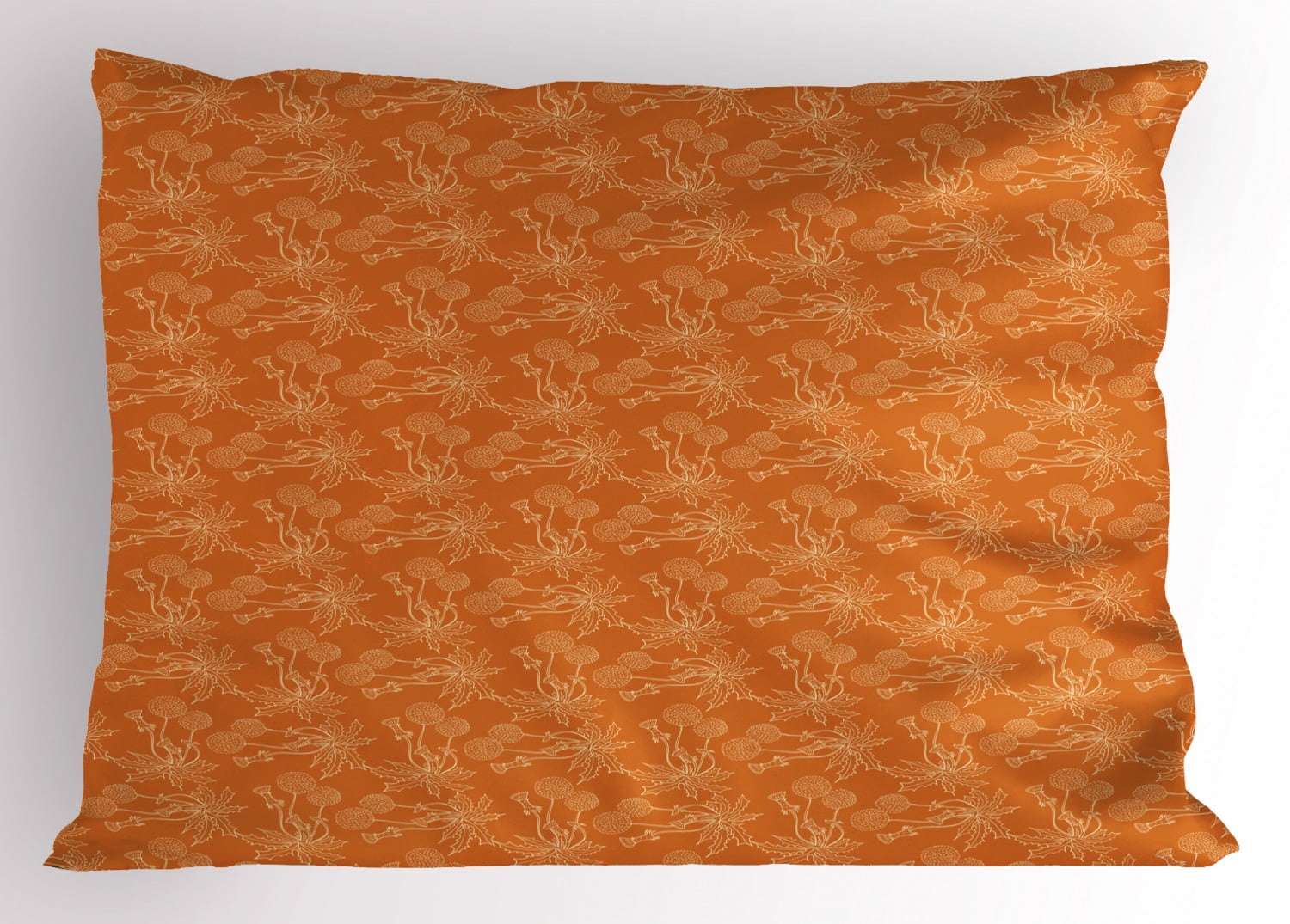 Burnt Orange Pillow Sham Dandelions Poppies and Wildflowers Silhouettes