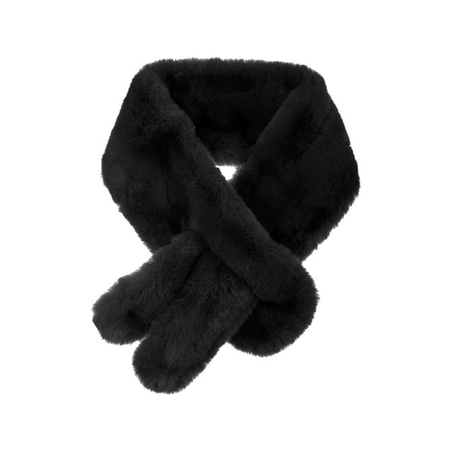 BUFANDA DE CUELLO DE PIEL SINTÉTICA CON COLLAR DE PELUCHE INSPIRADA EN CHIC OREJAS DE CONEJO ENVOLTORIO CÁLIDO DE INVIERNO PARA MUJERES NEGRO 85*10cm/33.46*3.94"(L*W)