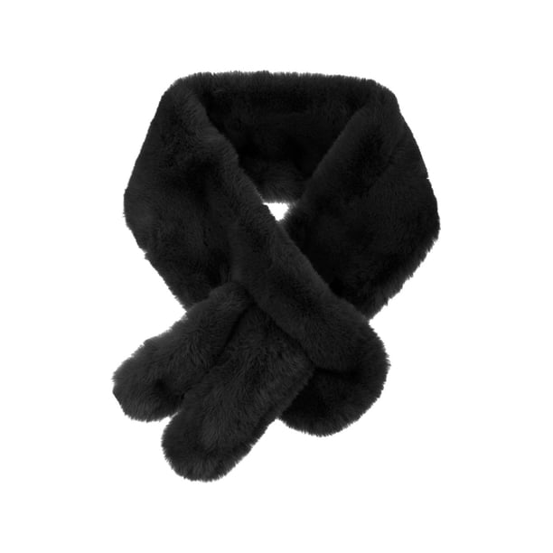 BUFANDA DE CUELLO DE PIEL SINTÉTICA CON COLLAR DE PELUCHE INSPIRADA EN CHIC OREJAS DE CONEJO ENVOLTORIO CÁLIDO DE INVIERNO PARA MUJERES NEGRO 85*10cm/33.46*3.94"(L*W)
