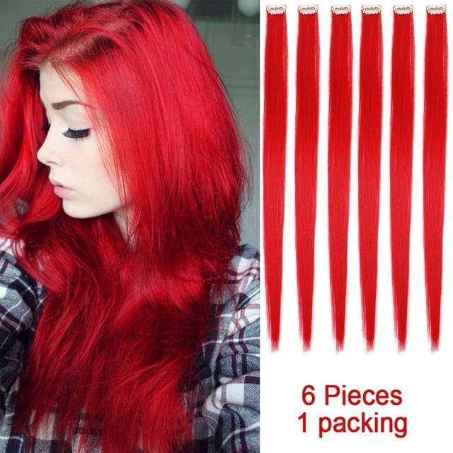 PHOCAS 20'' Clip in Hair Extension Straight Red Party Highlights