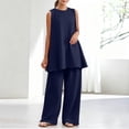 thumbnail image 4 of Naotn Pajama Sets for Women Summer 2 Piece Pjs Set Crewneck Rufle Hem Tunic Tank Top & Pant Comfy Solid Color Lounge Outfits, 4 of 6