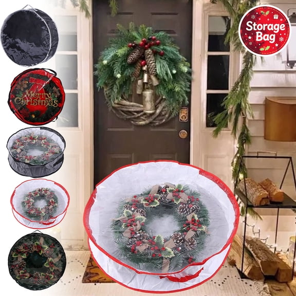 Wreath Storage Bag, Single Side Clear PVC Bag, Firm Handles Durable Zipper, Holds Christmas Wreaths Door Garlands Holiday Floral Decor, Dustproof Waterproof Season Household Storage