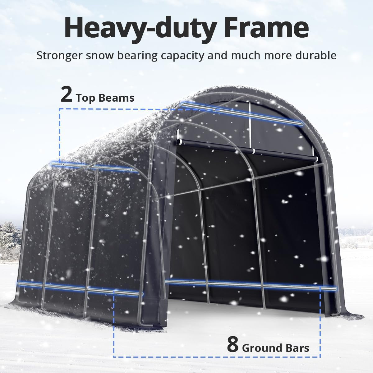 KING BIRD 10' x 15' Round Style Garage Shelter Anti-Snow Heavy Duty Storage Shelter Carport Portable Canopy Storage Shelter Shed