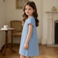 thumbnail image 3 of Grblisyd Girls Dresses Size 10-12 Solid Color Short Sleeve Casual Dresses Summer Kids Crew Neck Loose Midi Dress, 3 of 6