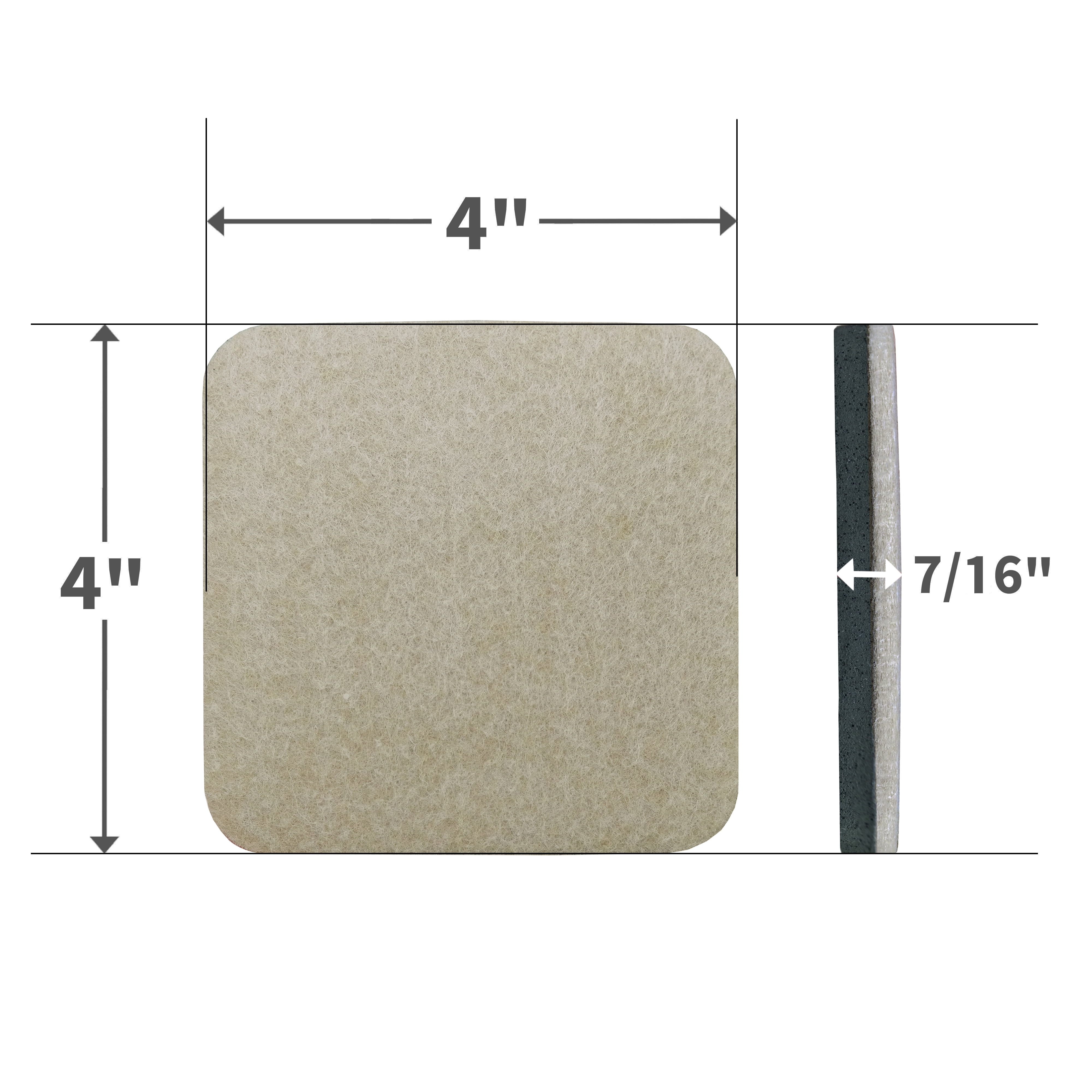 Super Sliders 4 in. x 4 in. Square Felt Furniture Sliders for Hard Floors – Make Furniture Moving Easy, Beige, 4 pack