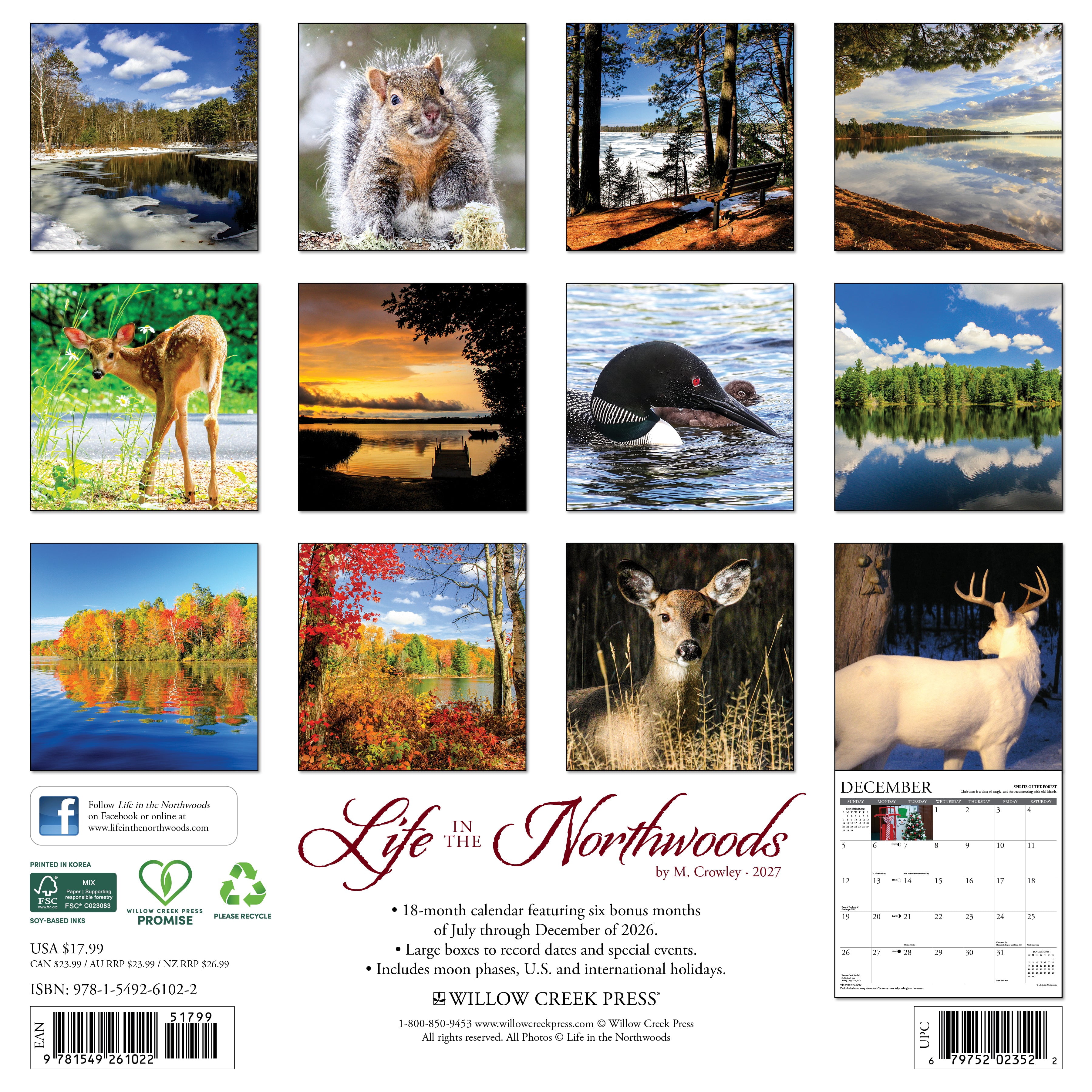 Willow Creek Press, Life in the Northwoods 2027 Wall Calendar