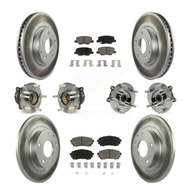 Transit Auto Front Rear Hub Bearings Assembly Coated Disc Brake Rotors and Ceramic Pads Kit (10Pc) for Car Mazda 6 - Left Right Side (Driver Passenger) KBB-121006