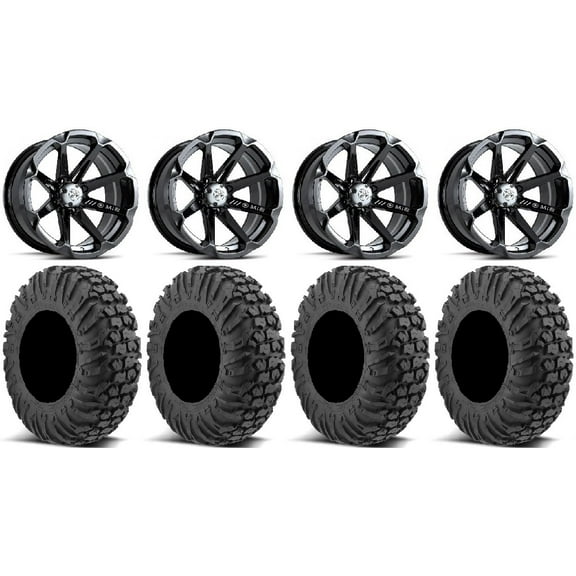 MSA Black Diesel 15" UTV Wheels 34" MotoVator Tires Kawasaki Teryx Mule