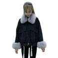 thumbnail image 2 of BAETEUY Winter Women Denim Jacket - Faux Fur Trim Long Sleeves Plush Lined Coat, 2 of 8