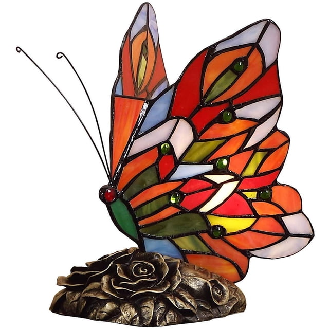 Bieye L10043 Butterfly Tiffany Style Stained Glass Accent Table Lamp (Multi-Colored F)