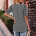 thumbnail image 3 of Camisetas Casuales de Manga Corta de las Mujeres con Cuello en V, Cuello Redondo, Color Sólido Blusa Ligera de Poliéster, 3 of 7