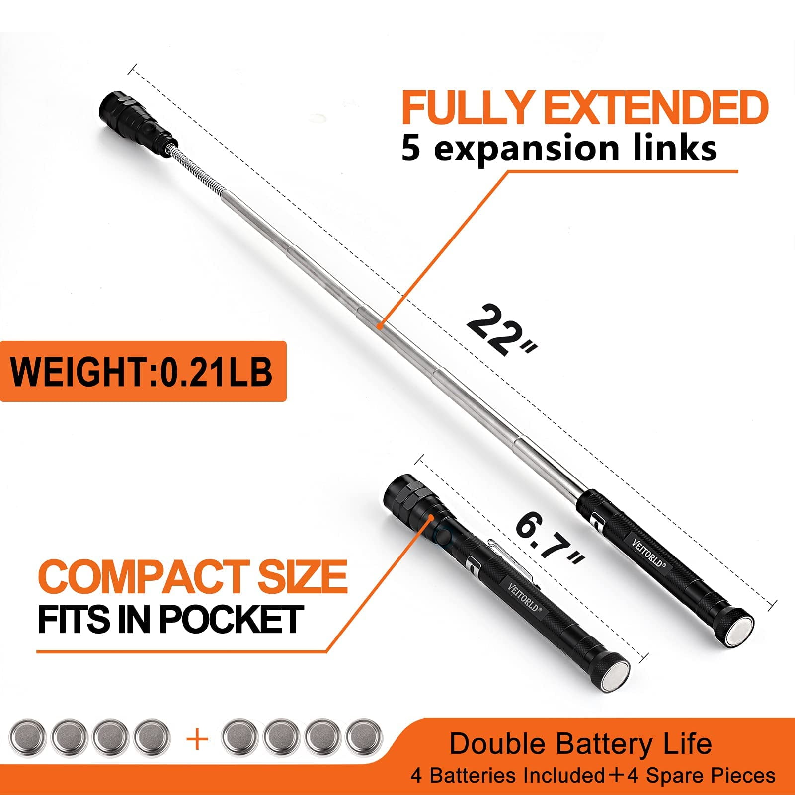 Veitorld Extendable Magnetic Flashlight, LED Telescoping Magnet Pickup Tool, Anniversary Birthday Gifts Idea for Men Dad Husband Women Grandpa Brother Boyfriend, Cool Gadgets Stuff