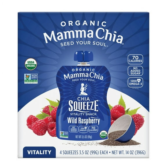 Mamma Chia Chia Squeeze Vitality Snack Wild Raspberry -- 4 Pack