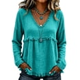 thumbnail image 2 of Trending Womens Clothes Dressy Casual Frayed Shirts V Neck Vintage Long Sleeve Gauze Blouses Raw Hem Beach Vacation Outfits XXL Green, 2 of 8