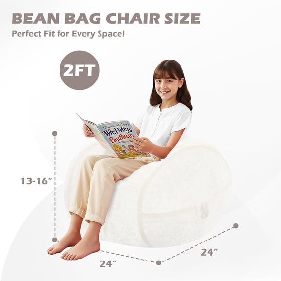 2FT Bean Bag Chair, Small BeanBag Chairs with Memory Foam Filled, Ultra-Soft Velvet Bean Bag Chair with Portable Handle, Comfy Bean Bag Sofa for Living Room, No Assembly - Whtie
