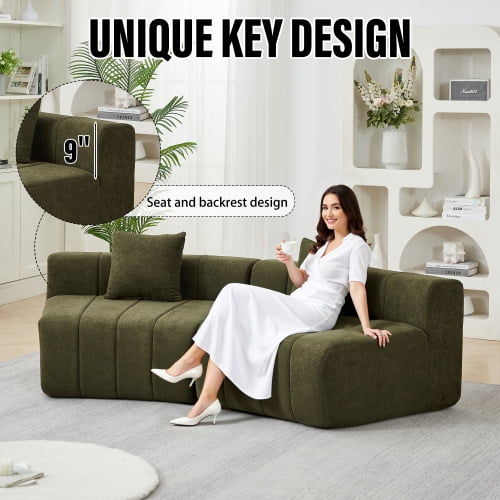 Chenille Symmetrical Modular Sectional Sofa with 2 Pillows, Curved Piano Key Seat Design, No Assembly Cloud Couch for Living Room, Bedroom, Office & Lobby