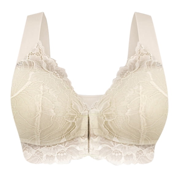 Bigersell Lace Bra Women Adjustment Sports Front Closure Elastic Breathable Lace Trim Bra Women's Plus Size Strapless Bra for Big Busted Female, Style 280, Beige 34B