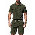 thumbnail image 3 of Men Sets Outfits 2 Piece Short Sleeve Shirts Short Set Green M, 3 of 7