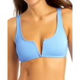 thumbnail image 1 of California Waves Juniors’ Ribbed V-Wire Bralette Bikini Top, Blue, XS, 1 of 2