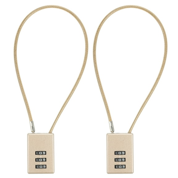 Uxcell 2 Pack 3 Digit Combination Lock, Helmet Padlock Cable Lock Locker Lock with 0.98Ft Flexible Security Steel Lock Wire for Bike Locker Travel Luggage, Gold