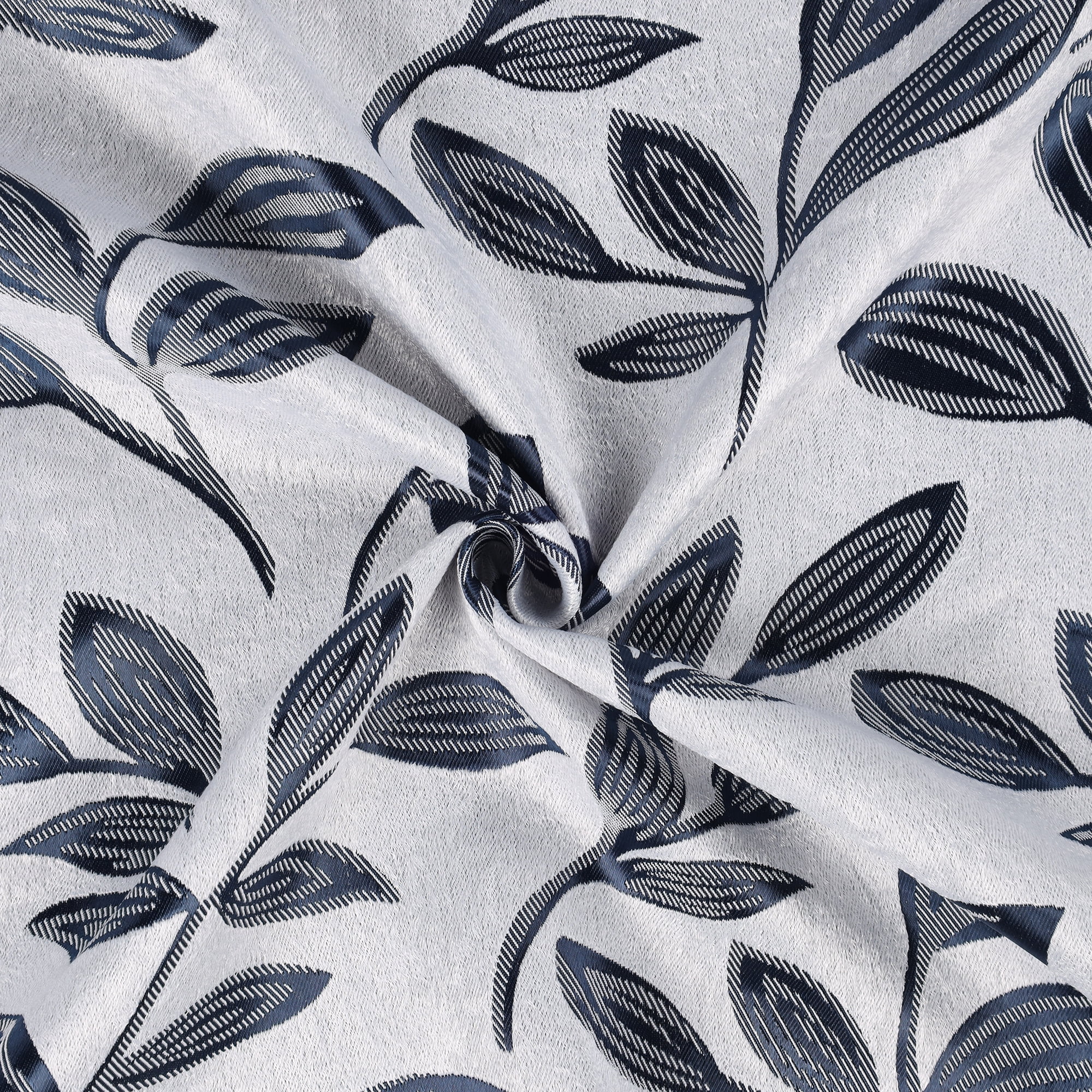 Superior Blackout Leaves Back Tab Curtains Set of 2, Light Filtering Curtain Panel Set, White-Navy Blue, 52"W x 84"L