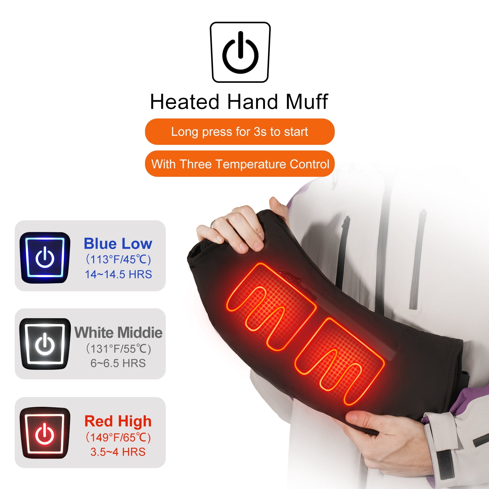 SAVIOR HEAT Heated Hand Muff, Electric Heating Hand Warmer Pouch for Winter Outdoor Hunting Camping Golf Photography(Black, 3000mAh)