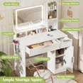 thumbnail image 3 of Homieasy Modern Fluted Makeup Vanity Desk with Mirror and Lights, Wooden Dressing Table with Drawers, Outlets & Hair Dryer Holder for Small Space, White, 3 of 9
