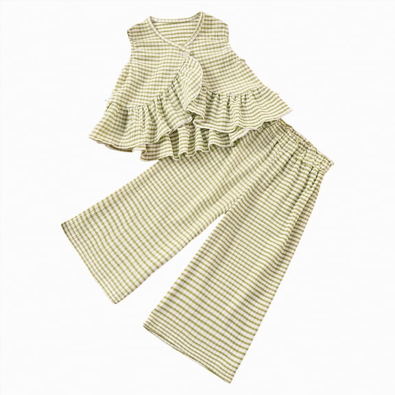 TOWED22 Baby Girl Clothes 2pcs Toddler Summer Outfits Sleeveless Daisy Print Camisole Elastic Waist Pants(Green,5-6 Y)