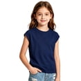 thumbnail image 2 of OOOUM Girls Cap Sleeve Tank Top Solid Color Crewneck Basic T-Shirt Soft Lightweight Loose Casual Summer Tops Navy 5-6 Years, 2 of 7