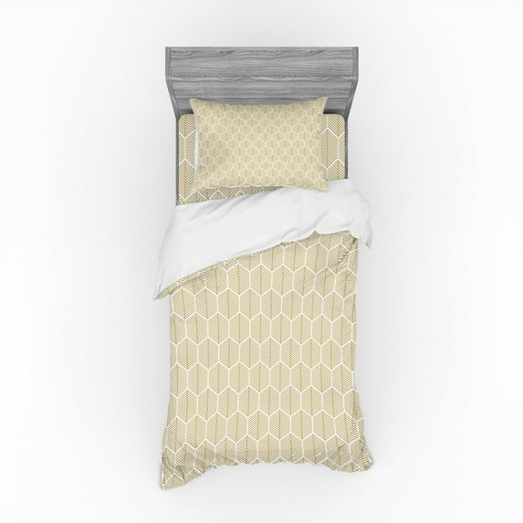 Ambesonne Geometric Bedding Set 3 Pcs, Honeycomb Sequence, Twin, Pale Brown and White