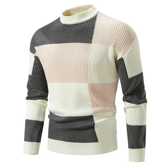 PNTUTB Mens Fashion Casual Color-blocked Long Sleeve Knitted Slim Fit Turtleneck Warm Pullover Sweater