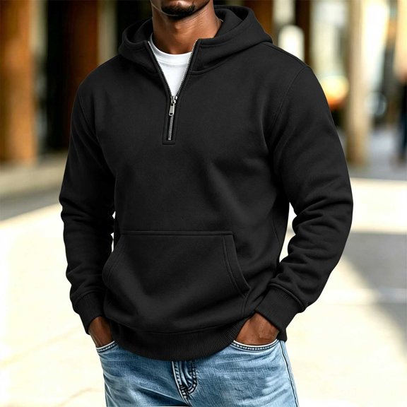 1/4 Zip Up Hoodies Men Long Sleeve Pullover Hoodie with Pocket Black XL