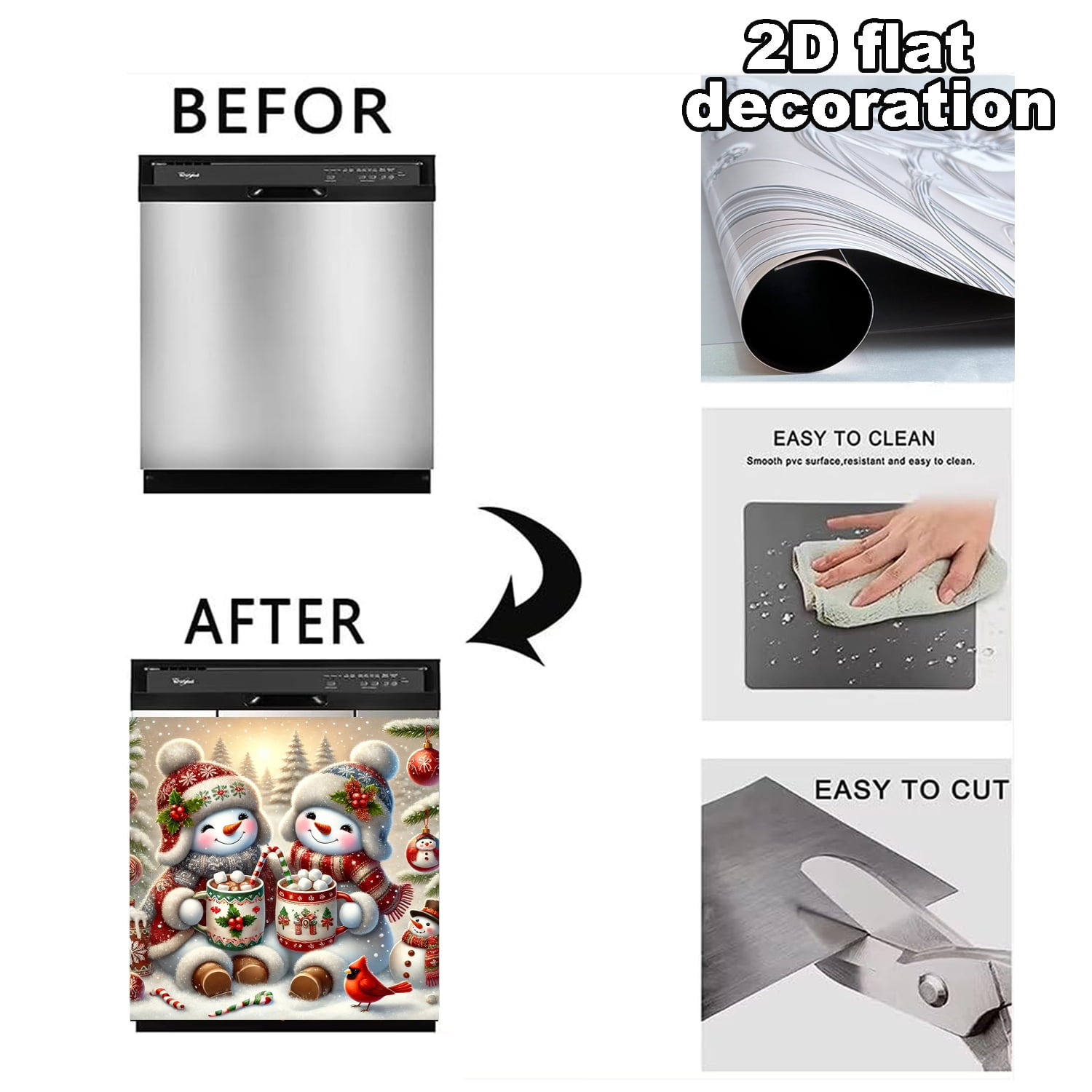 1pc Christmas Dishwasher Magnet Cover Snowman Front Dishwasher Cover Decoration Reusable Magnetic Door Cover Panel Decal Home Appliances Stickers 23 x 17 in