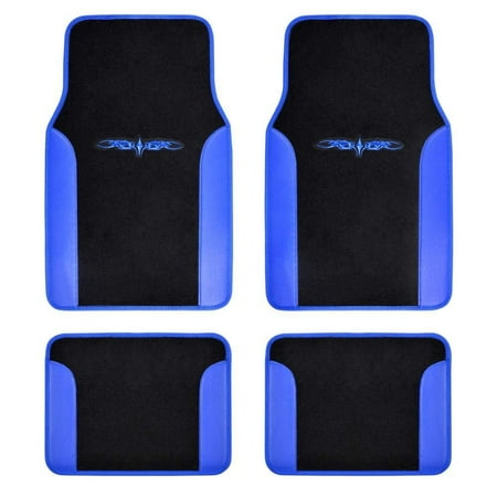 A Set of 4 Universal Fit Plush Carpet with Vinyl Trim Floor Mats For Cars / Trucks - Tribal Blue