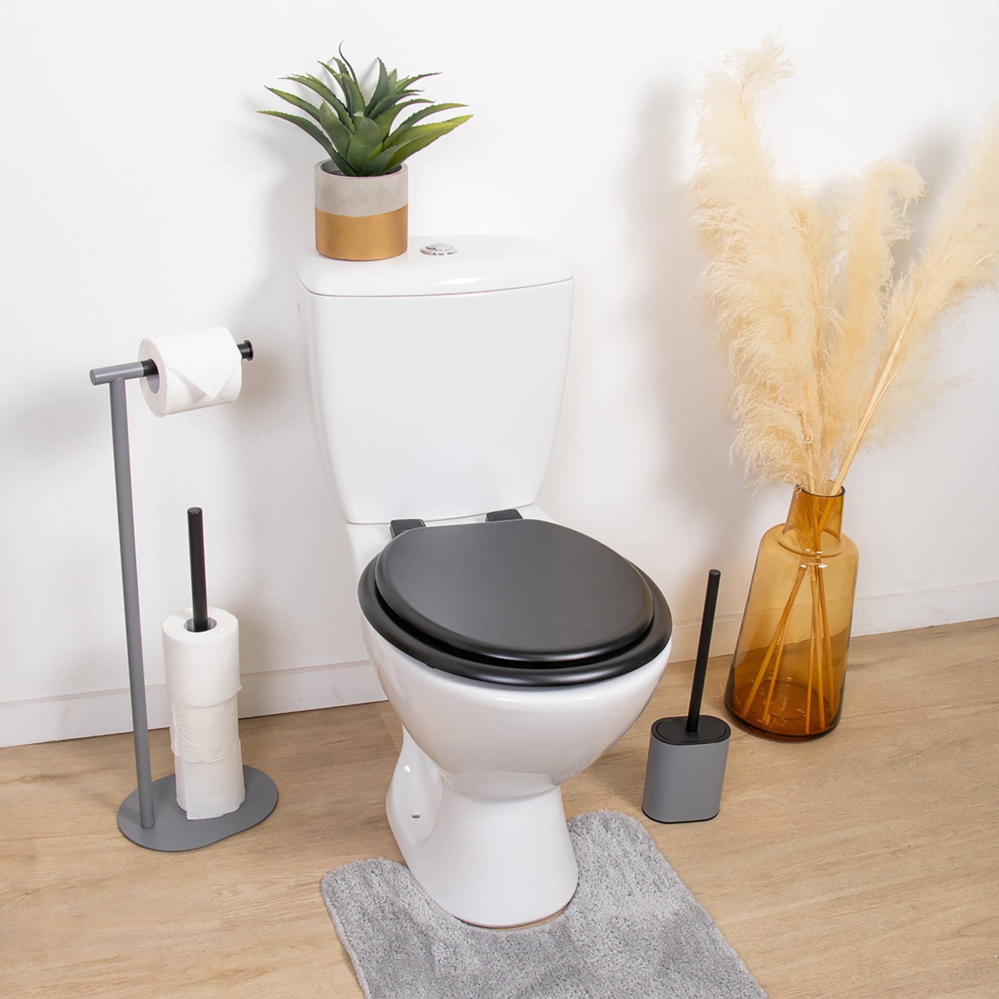 Black Round Molded Wood Toilet Seat 17 Inches