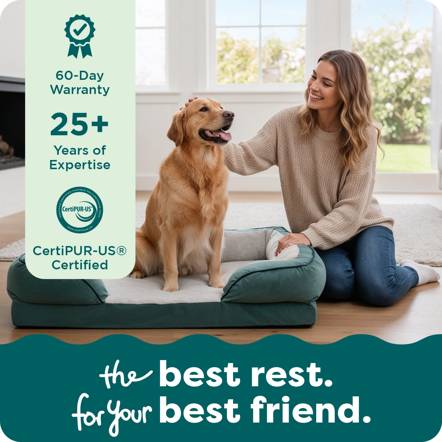 FurHaven Velvet Waves Perfect Comfort Cooling Gel-Top Sofa Pet Bed, Celadon Green, Large, 1 Count