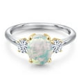 thumbnail image 3 of Gem Stone King 925 Silver and 10K Yellow Gold Simulated White Opal and White Moissanite Engagement Ring for Women | 1.46 Cttw | Oval Cabochon 9X7MM | Gemstone October Birthstone | Size 7, 3 of 7
